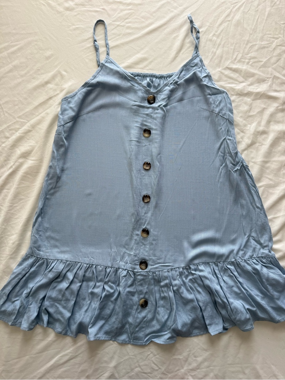 Cupshe Small Light Blue Ruffle-Hem Button Front Dress Boho Layer Cottagecore